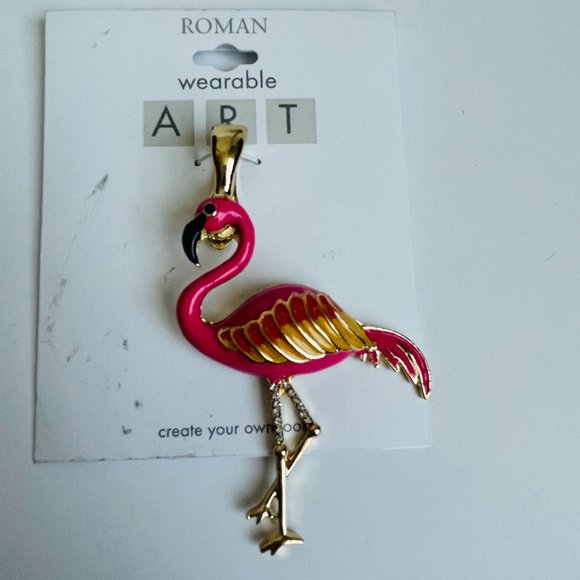 Roman Jewelry Roman Wearable Art Pink Flamingo Enamel Rhinestones